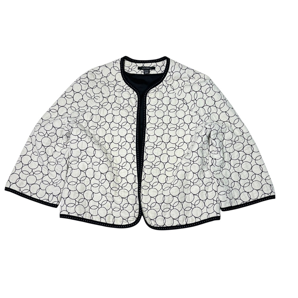 Louben Women's Size 8‎ Black White Circle Print Collarless Jacket Blazer